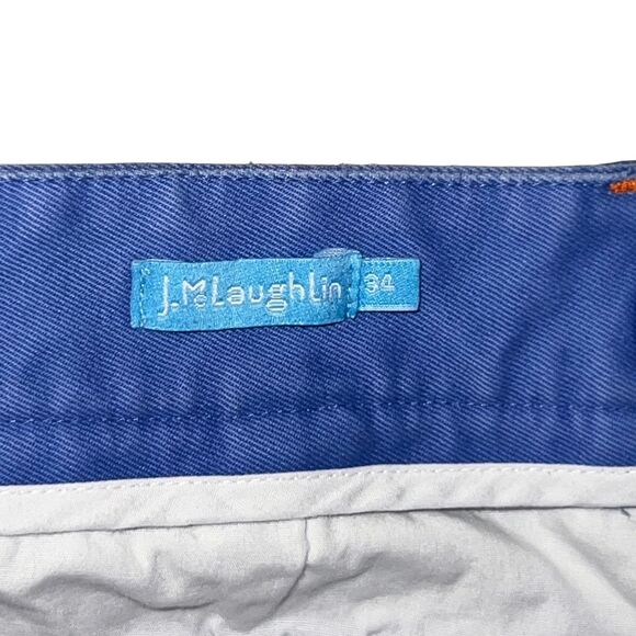 J McLaughlin Shorts Men 34 Blue Beachy Embroidered Fish Skeleton Preppy Chinos - Picture 11 of 14